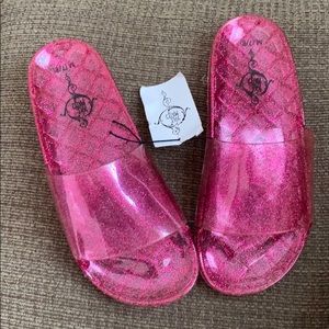 Clear, Neon Pink, Glittery Slides